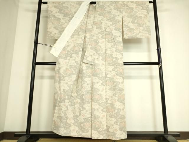 平和屋着物▽結城紬　単衣　泥亀甲織　道長花車文　証紙付き　正絹　逸品　DAAS0503az 平和屋着物▽結城紬 単衣 泥亀甲織 道長花車文 証紙付き 正絹 逸品