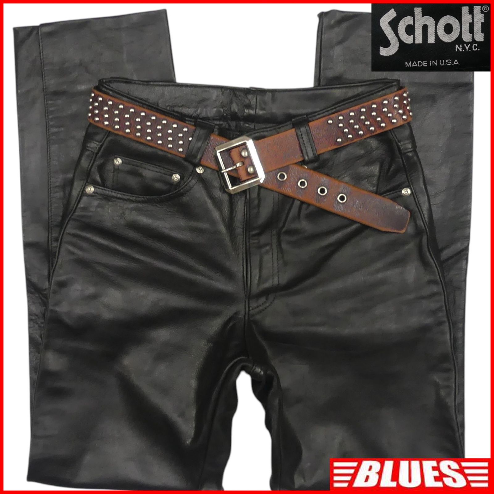 Sohott レザー ジーンパンツ　W30インチ(アメリカ製) USA製 SCHOTT Leather Pants 実寸W30 / ショット レザーパンツ