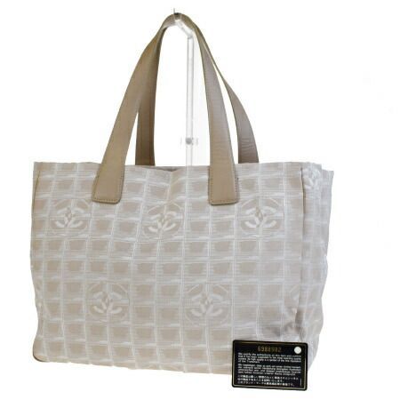 【中古】 シャネル CHANEL ニュートラベルライン トートバッグ ショルダー ハンド ココマーク ベージュ ジャカード レザー 05EF954