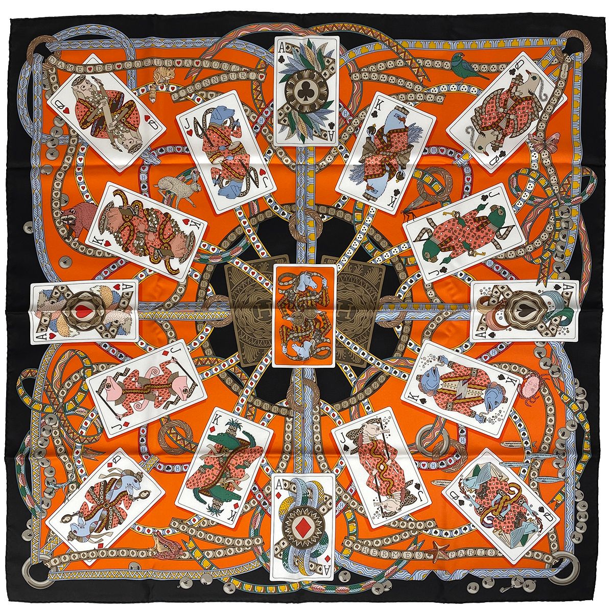 HERMES カレ90 スカーフ タペストリー ビザンチンの空 シルク オレンジ