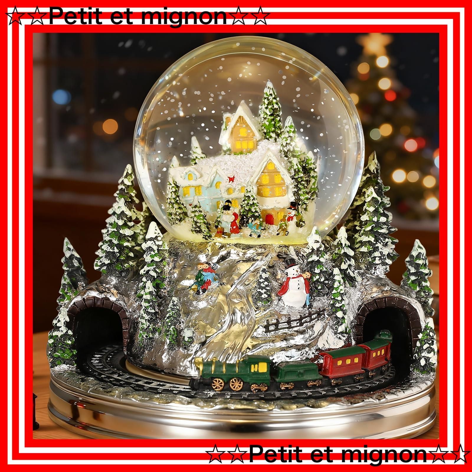 スピード発送 インテリア クリスマスプレゼント ガラス|樹脂製 8曲クリスマスソング自動ループ クリスマス置物飾り 2Way給電 USB-電池式 ライト内蔵 クリスマスツリースノーグローブ 冬の森鉄道 クリスマススノードーム スノードーム Lewondr