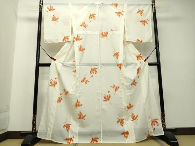 平和屋着物＊夏物 小紋 絽 麻の葉文 洗える着物 DAAU6062sf