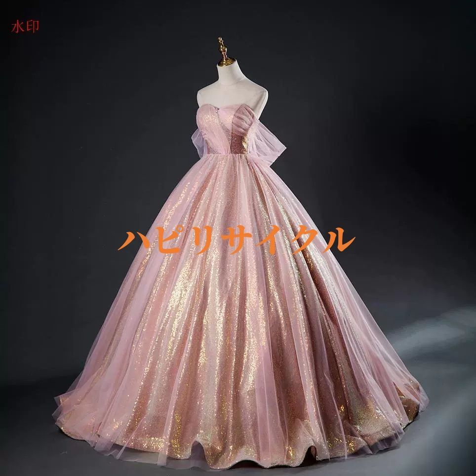 カラードレス プリンセスライン ピンク チューブトップ 上品