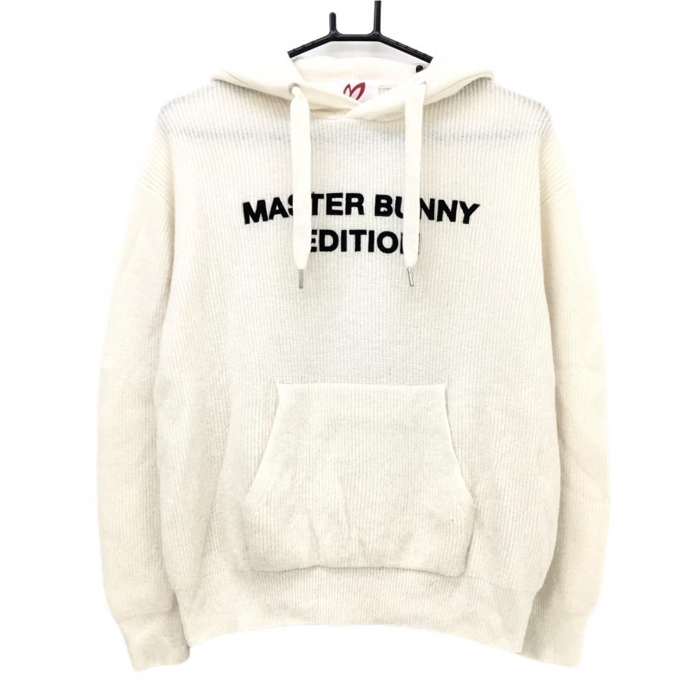 【超美品】マスターバニー ニットパーカー 白×黒 セーター ウール100％ レディース 1(M) ゴルフウェア 2023年モデル MASTER BUNNY EDITION