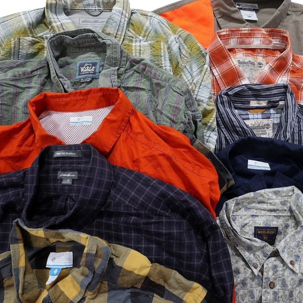 古着卸 まとめ売り ブランド 長袖シャツ 10枚セット ( メンズ XL ) カベラス ウールリッチ ティンバーランド エルエルビーン 中古 NF6382 古着卸 まとめ売り アウトドアブランドMIX 長袖シャツ 10枚セット