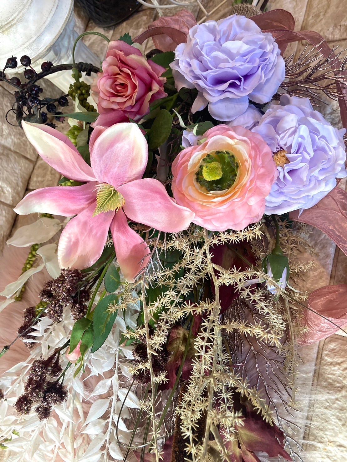 光触媒　人工観葉植物　ウォールグリーン　造花　インテリア　オーリドローズスワッグ 光触媒人工観葉植物ウォールグリーン造花インテリアオーリド