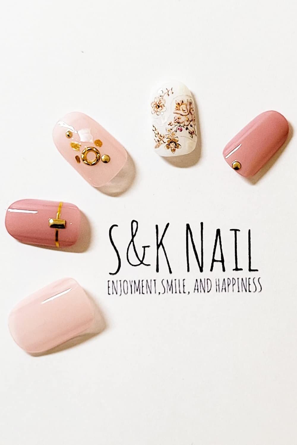 【在庫処分】ショート フラワーⅡ u0026 ネイルチップ スタッツ 日本製 NAIL シンプル オーバル ハンドメイド S＆K ネイルエナメル仕上げ 9サイズ計26枚入り