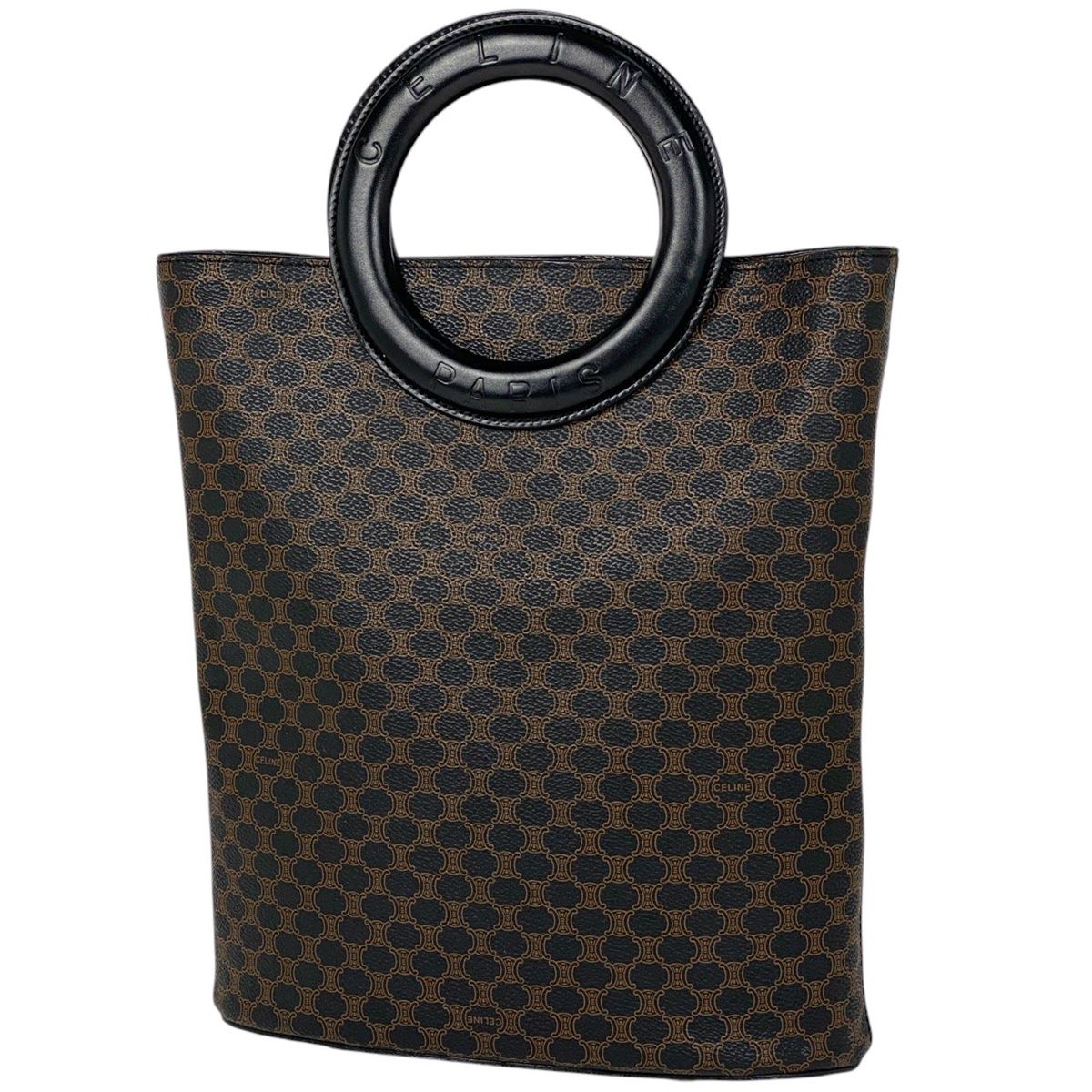 セリーヌ CELINE マカダム柄 ハンドバッグ ロゴ サークルハンドル ハンドバッグ コーティングキャンバス ブラウン ブラック レディース