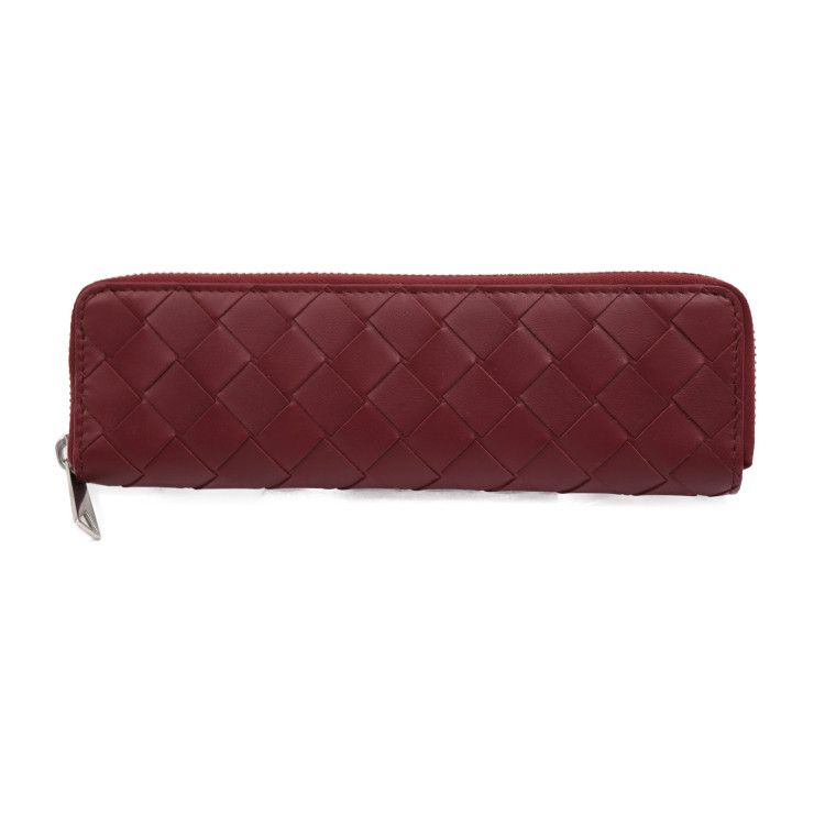 BOTTEGAVENETA ボッテガヴェネタ スリム ペンシルケース ペンケース 730023 カーフレザー バーガンディ シルバー金具 イントレチャート ペン指し 筆箱 鉛筆付き レッド系