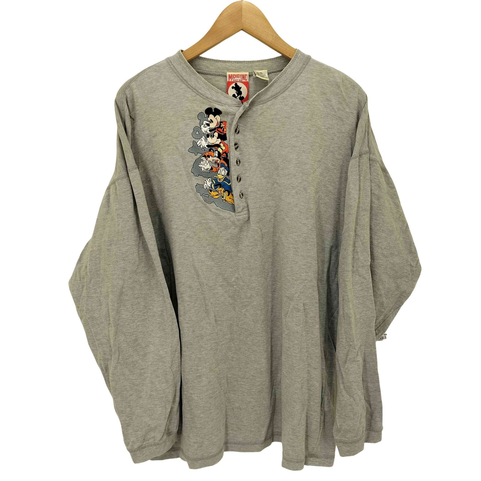 ユーズドフルギ USED古着 90S フロントキャラクター刺繍 ヘンリーネックTシャツ メンズ JPN：XL 