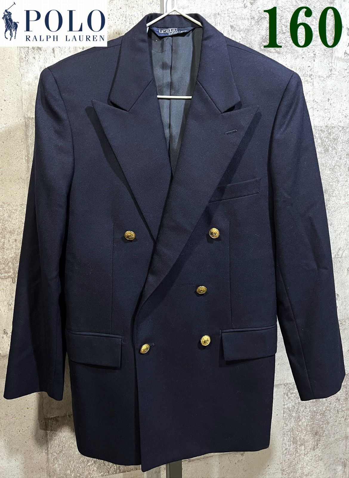 美品 ボーイズ160 ポロラルフローレン ダブル ブレザー 紺ブレ POLO  