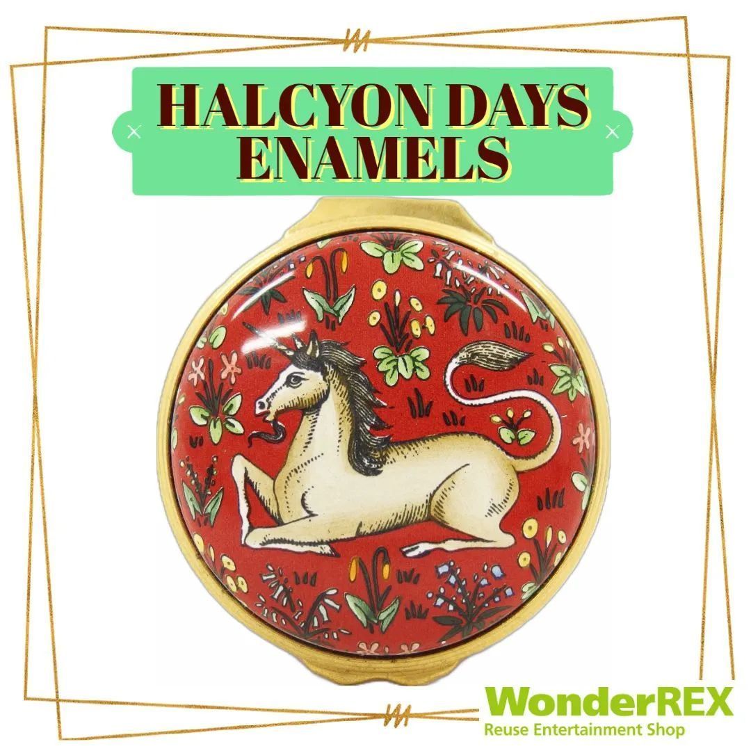HALCYON DAYS ENAMELS エナメルボックス/ピルケース/小物入れ ユニコーン ラウンド レッド/赤