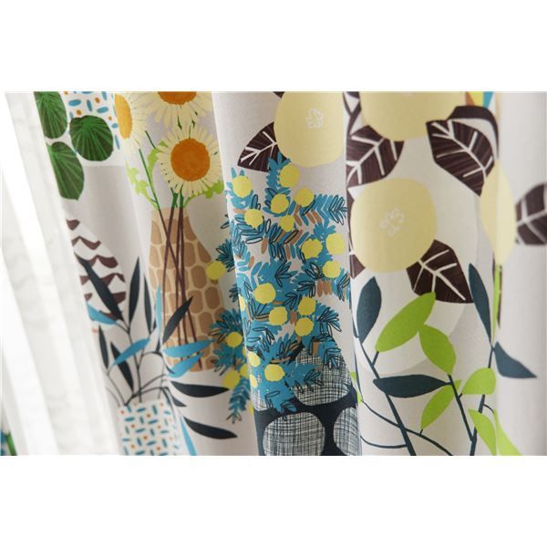 デザインライフ 遮光カーテン フラワーポット 約幅100×丈200cm グレー 