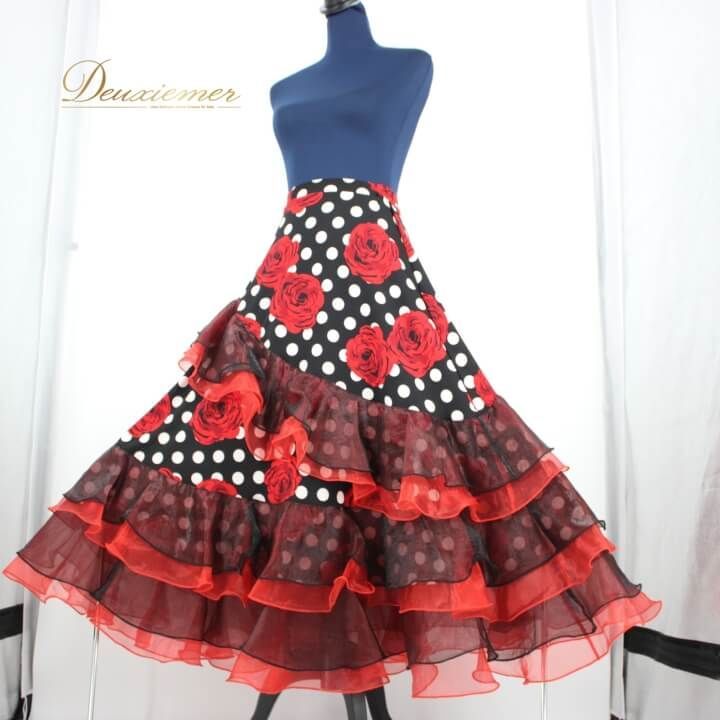 社交ダンスレッスン着パーティ。レイリーナ花柄紺色セットアップドレス