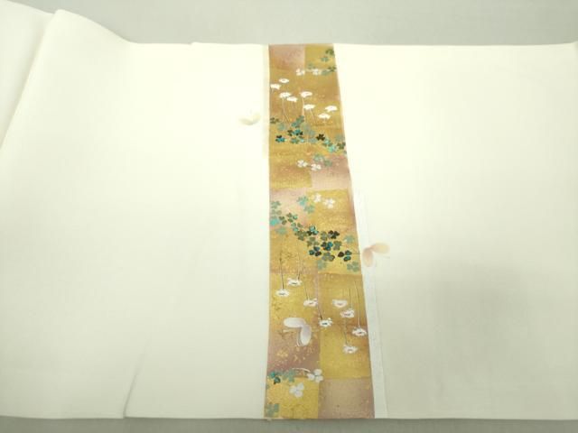 平和屋着物○塩瀬 九寸開き名古屋帯 作家物 手描き 舞蝶花文 金銀彩  