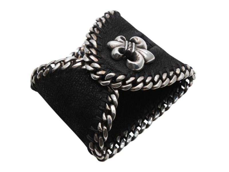 CHROME HEARTS クロムハーツ レザー ブレスレット バングル BSフ シルバー925 2005刻印 72.0g 4b007714