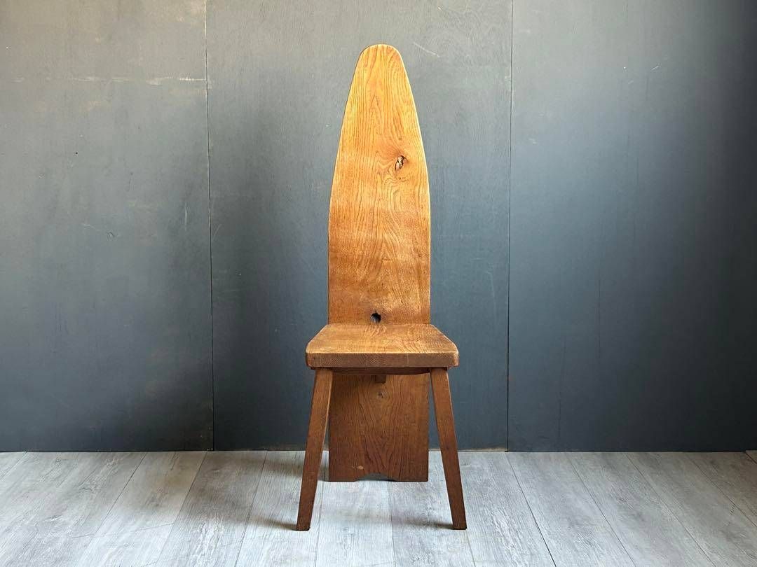 希少　レトロ　無垢材　ヴィンテージ　カフェ　店舗什器　ハイバックチェア　ユニーク ① 希少レトロ無垢材ヴィンテージカフェ店舗什器ハイバックチェアnY