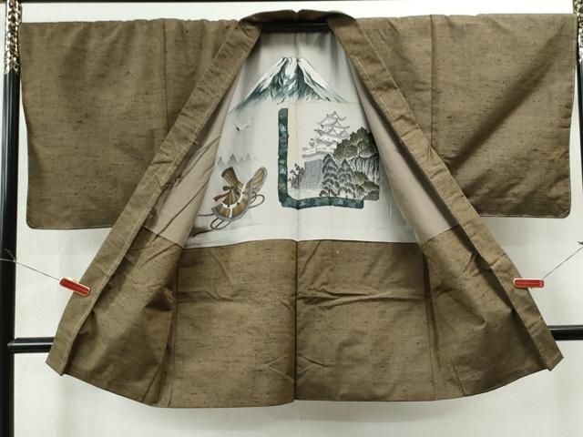 平和屋着物○男性 紬 アンサンブル 霞文 キングサイズ 正絹 逸品 未