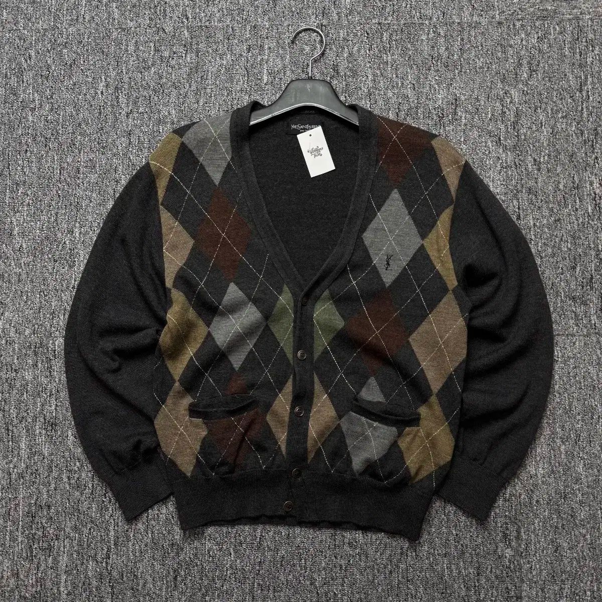 90 ' s YVES SAINT LAURENT(イヴ・サンローラン) アーカイブ アーガイル柄 パターン カーディガン