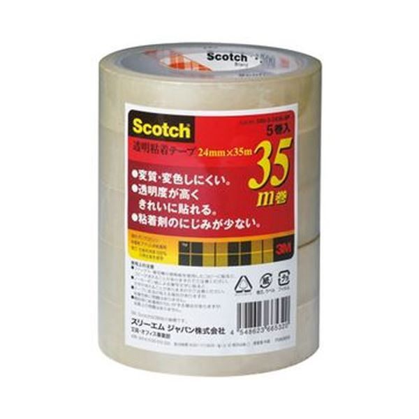 （まとめ）3M スコッチ 透明粘着テープ24mm×35m 500-3-2435-