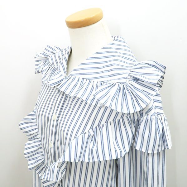 other - フィロソフィーディロレンツォセラフィニ フリル シャツ ブラウス 38 ブルー PHILOSOPHY DI LORENZO SERAFINI ストライプ ブラウス #38