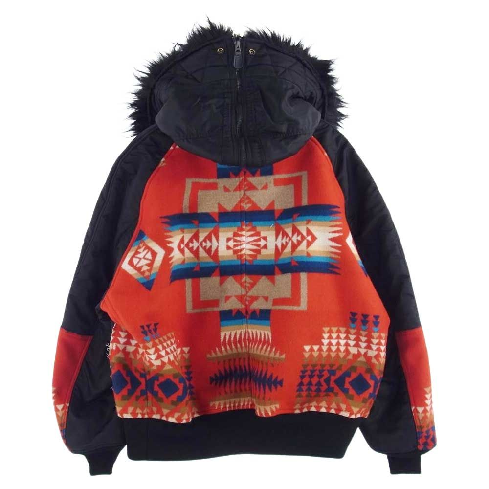 ジュンヤワタナベコムデギャルソンマン ミリタリージャケット Pendleton ペンドルトン 22AW WJ-021-051 ナイロンツイル  綿ウールジャガード Wネーム N-2B フライトジャケット ブラック系 オレンジ系 XS【中古】