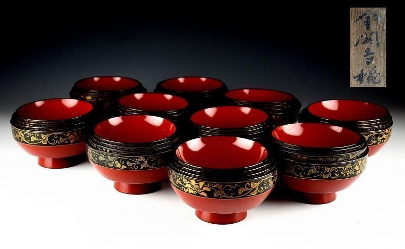 蔵C6125 古美術 金閣寺椀 四ツ椀十組揃い 寺什物 当時