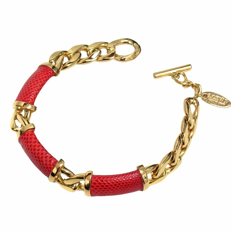 美品 ロエベ vintage LOEWE リザード レザー チェーン ブレスレット