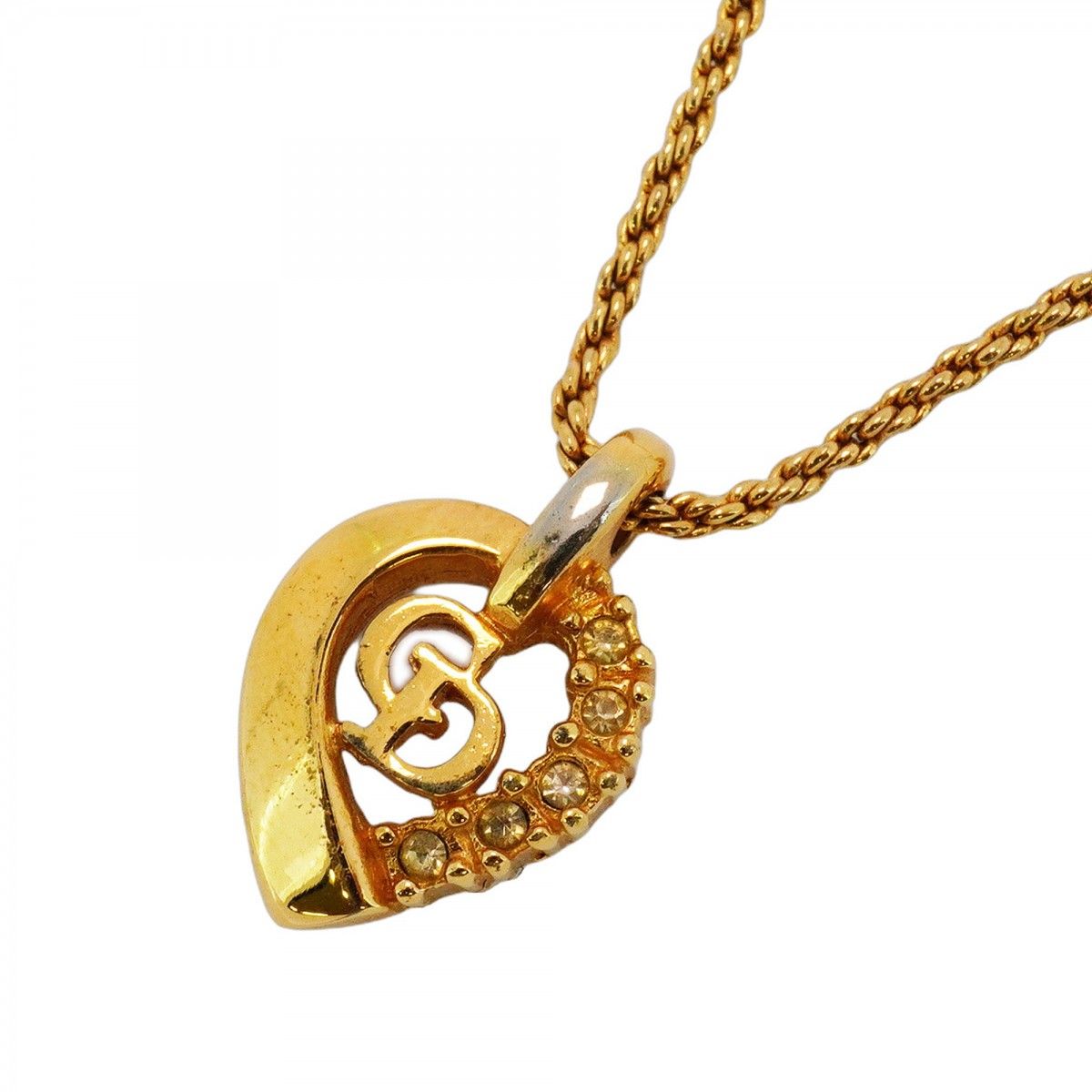 美品 ディオール CDロゴラインストーン ネックレス メッキ レディース  