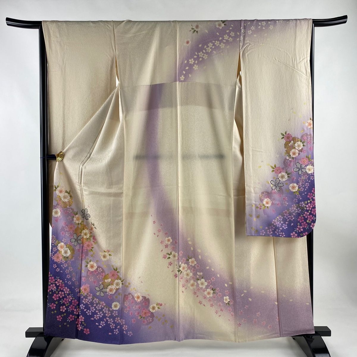 振袖 身丈162.5cm 裄丈66cm M 袷 雪輪 桜 金通し 箔 クリーム 正絹 名品