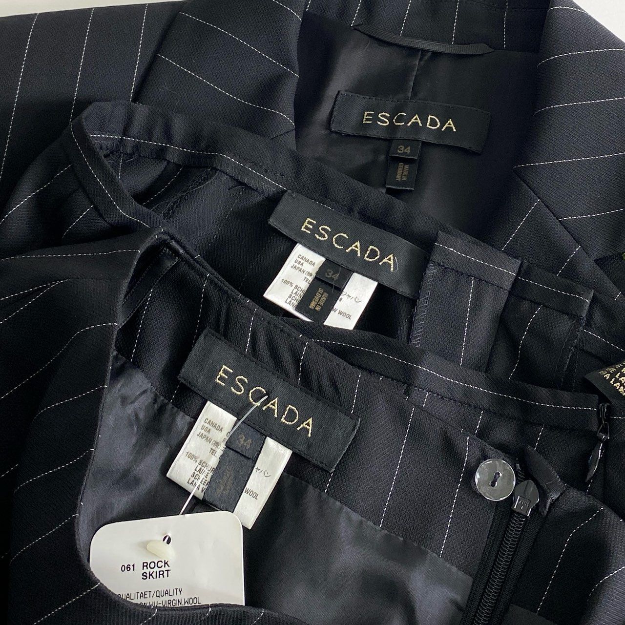 53c21 《美品》 ESCADA エスカーダ フラワー刺繍 スーツ 3点セット 34 ブラック ストライプ 3ピース セットアップ - メルカリ