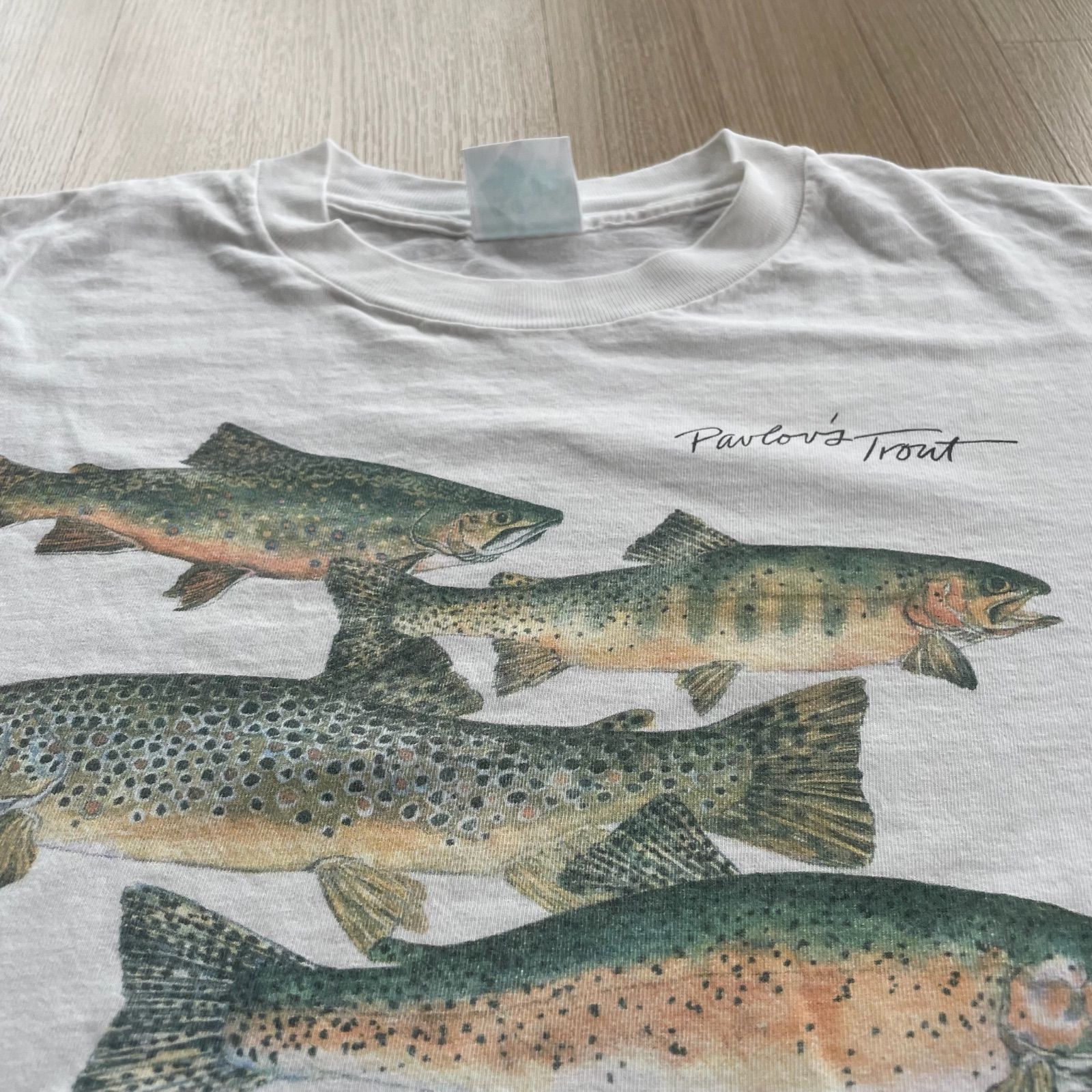 90s レインボートラウト フィッシング サーモンアートTシャツ 