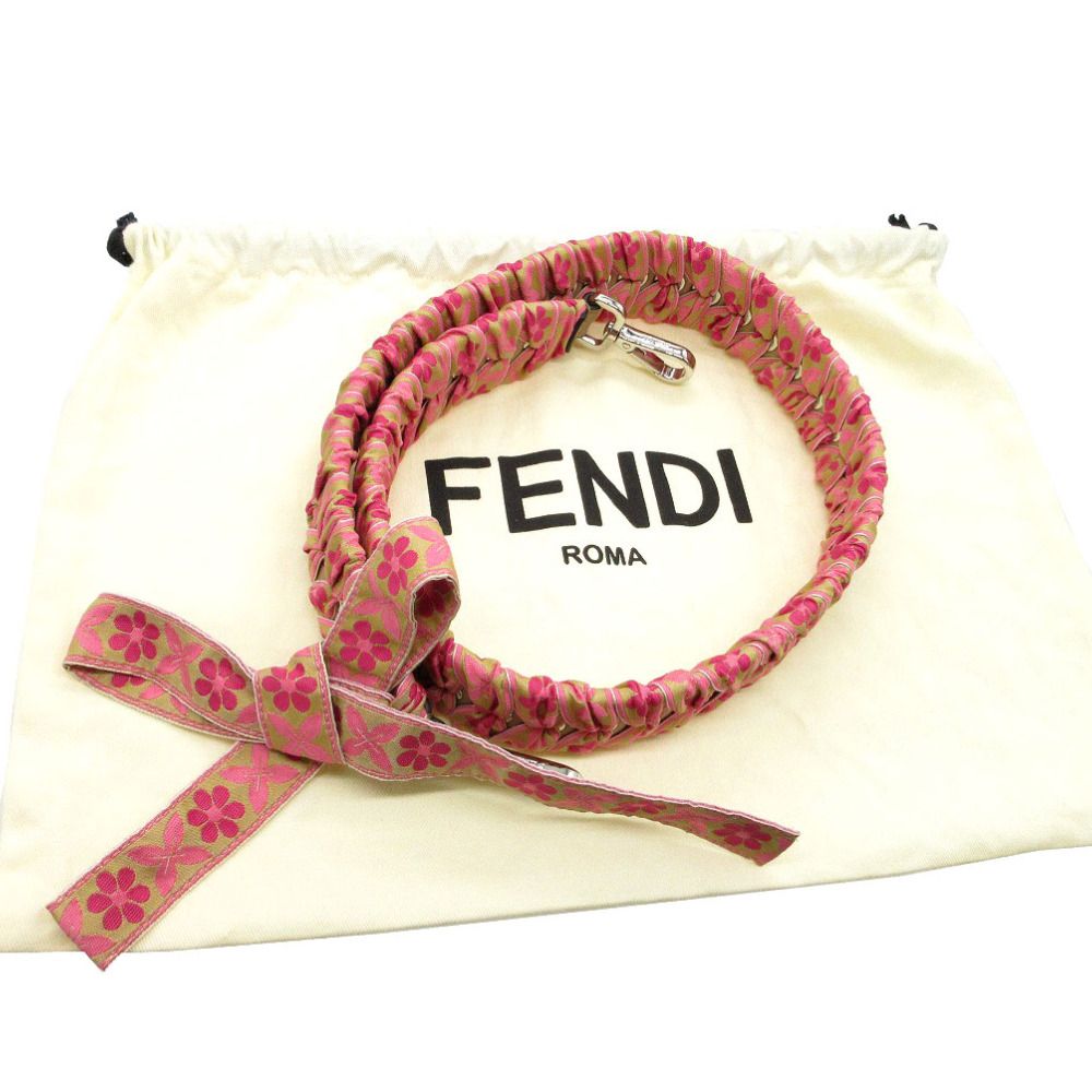 フェンディ ストラップユー チロリアンテープ 花柄 リボン ショルダーストラップ レザー シルク ピンク ベージュ 0559 FENDI