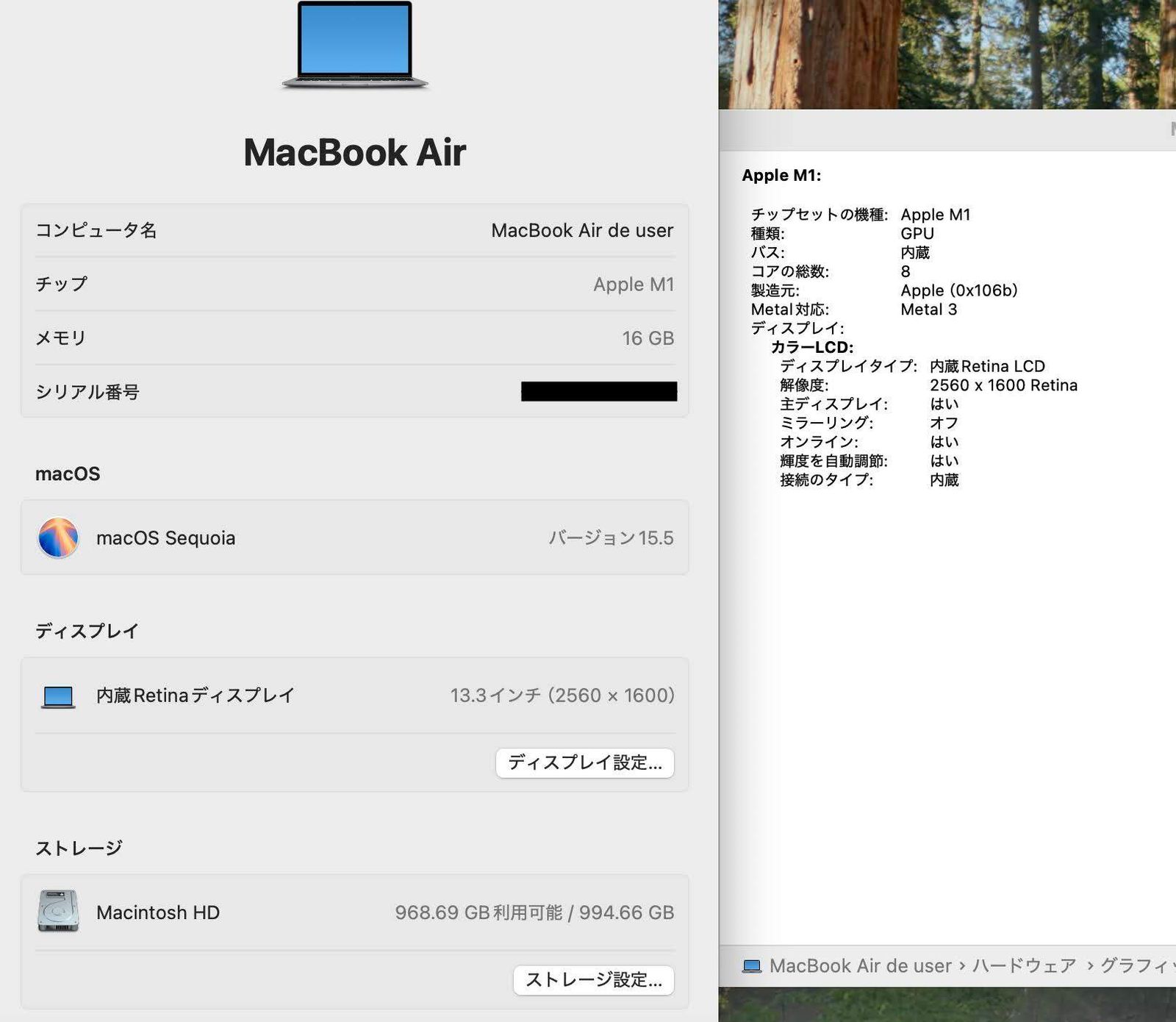 ジャンク Apple MacBook Air M1 2020 8C CPU/8C GPU 16GB 1TB 箱