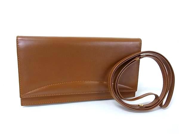 ♥ LOEWE ロエベ アナグラム レザー 二つ折り 長財布 ウォレット ショルダーウォレット 斜め掛け ブラウン系 FR4262
