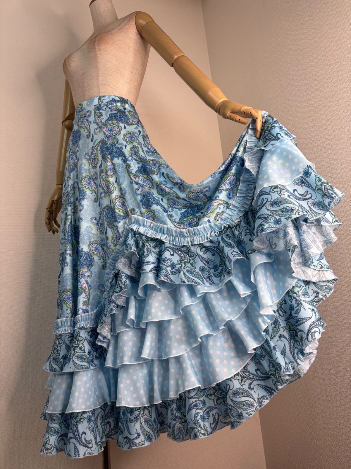 フラメンコ ファルダ ブルー系 社交ダンス ロングスカート 衣装