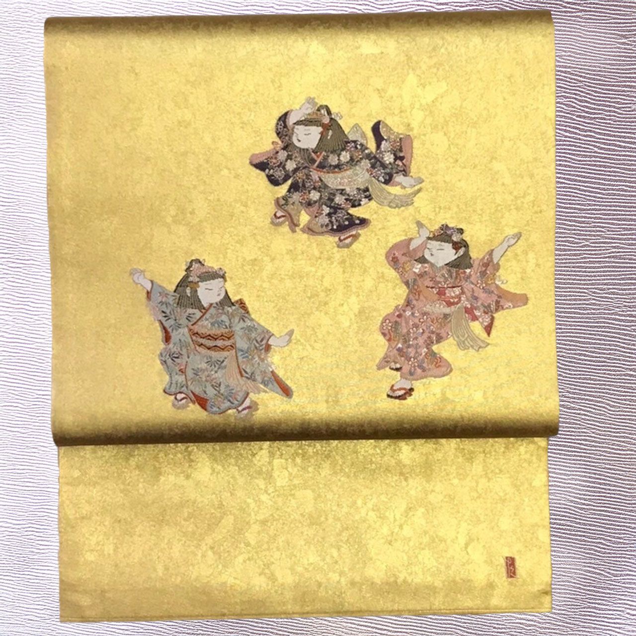 専用帯1605 ●加賀友禅の巨匠 初代 由水十久 高級 正絹 落款 袋帯 逸品】加賀友禅 初代由水十久監修 ながしま織物 瀞金錦 袋帯
