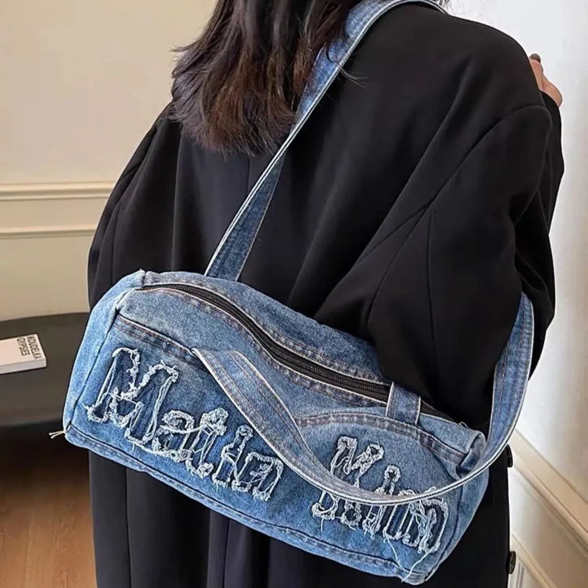 MATIN KIM デニム トートバッグ LOGO WASHED DENIM TOTE BAG
