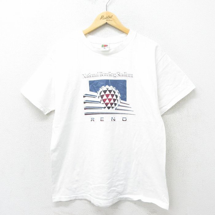 L/古着 フルーツオブザルーム 半袖 ビンテージ Tシャツ メンズ 00s ボウリング コットン クルーネック 白 ホワイト 24aug10 中古