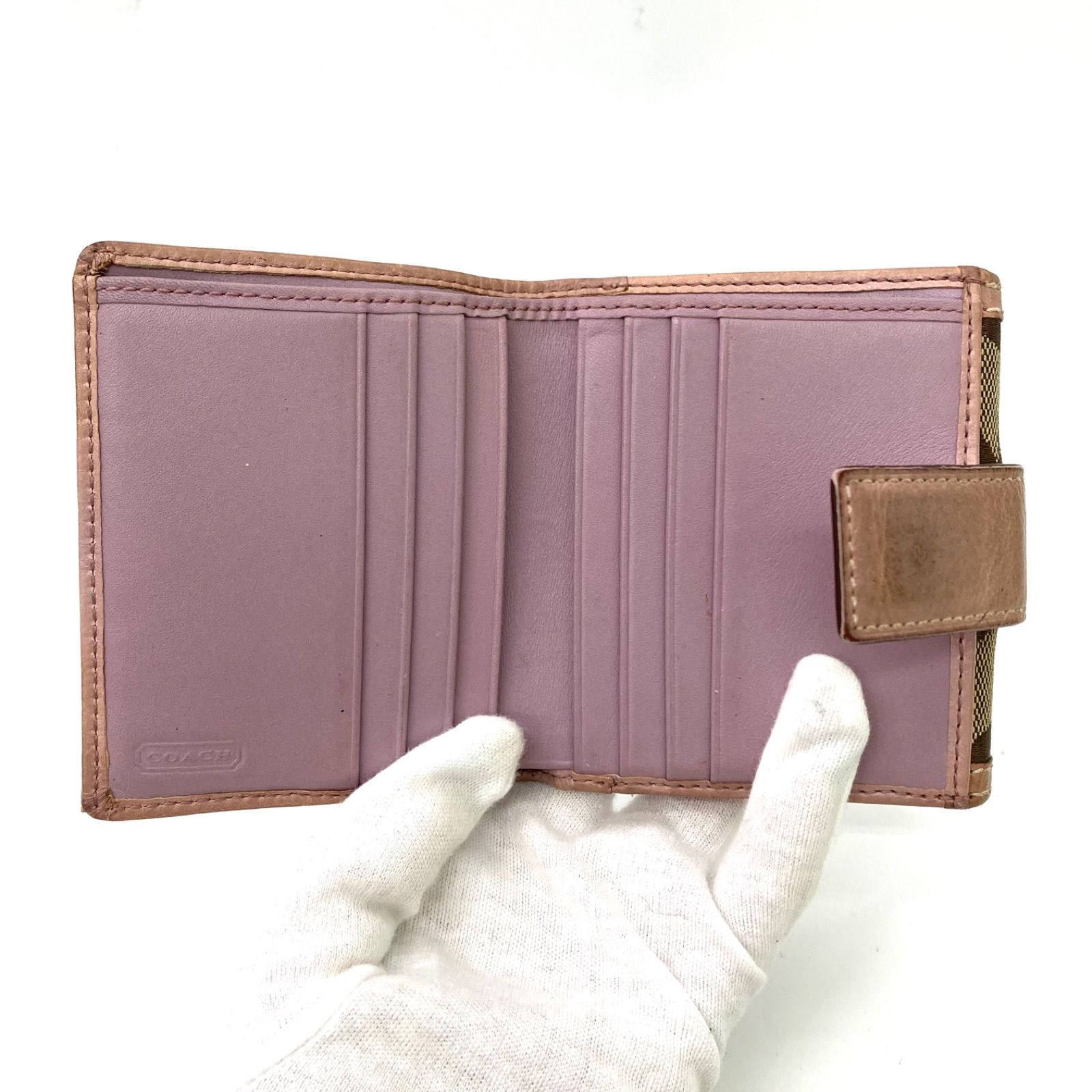 COACH】コーチ 三つ折り財布 シグネチャー ピンク ミニ財布 ジャンク