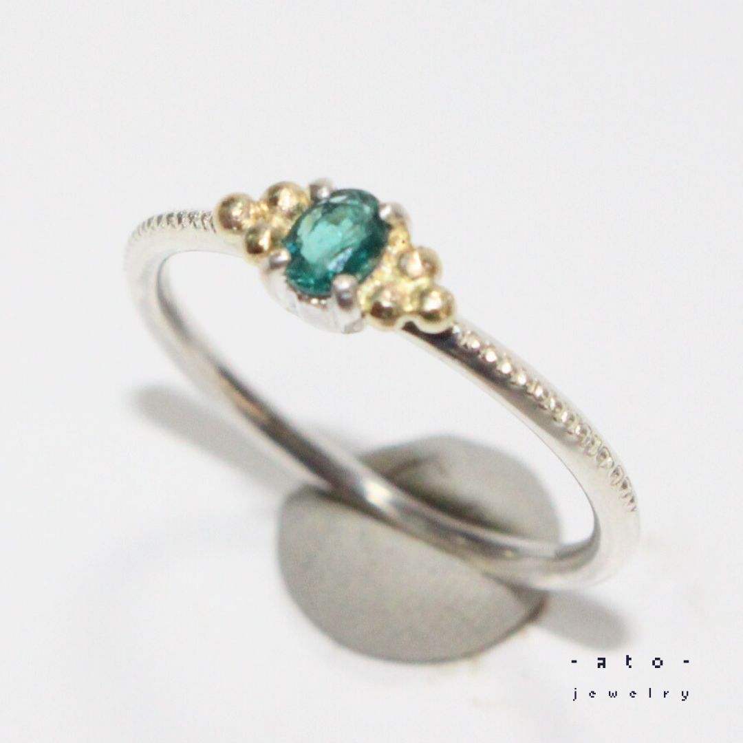 ブルーグリーンの無処理バイカラートルマリン K10小ワッカ シルバー