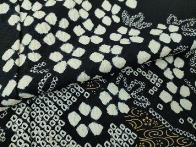 平和屋着物○訪問着 総絞り 流水花文 黒地 金彩 正絹 逸品 DAAQ3163ps