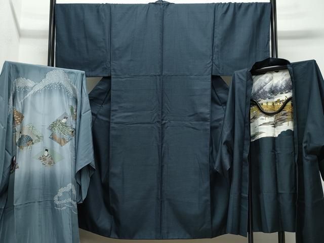 平和屋着物男性　お召　アンサンブル・長襦袢セット　100亀甲　正絹　逸品　CAAO0214vf
