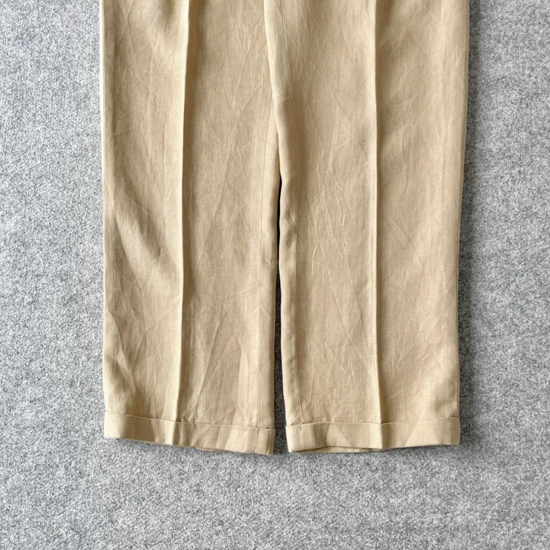 vintage】リネン 2タック ワイド スラックス ダブル ベージュ W36