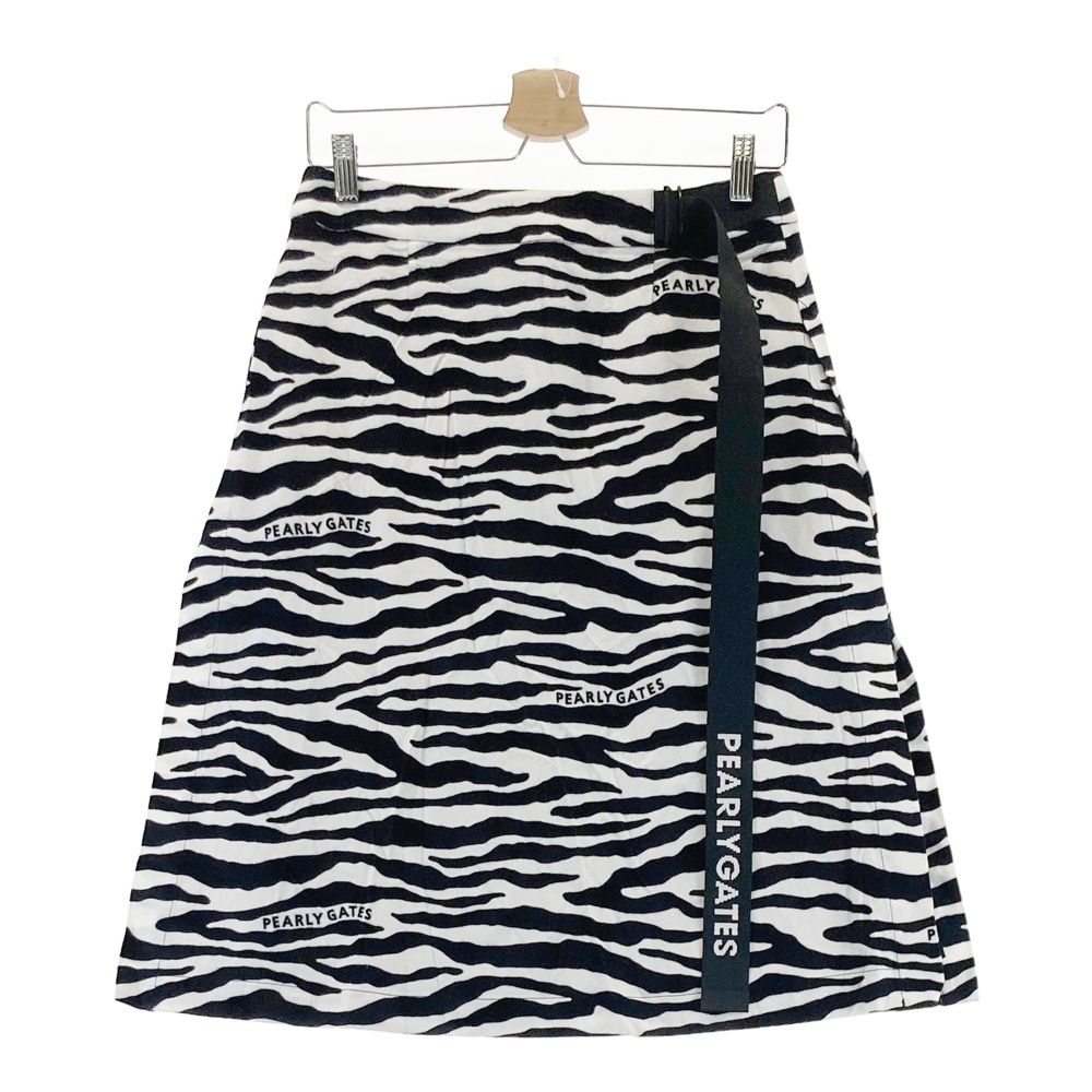 サイズ 0 PEARLY GATES パーリーゲイツ 055-1234034 プリーツ切替 ミドルスカート ゼブラ柄 ホワイト系 240101532663 ゴルフウェア レディース ストスト