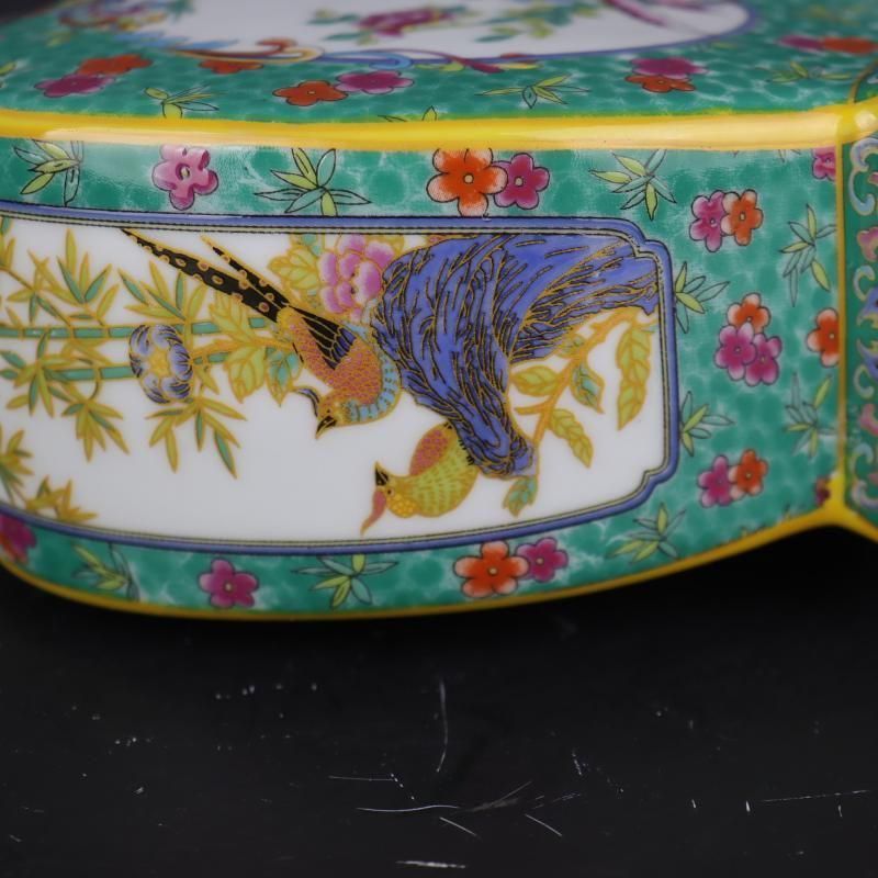琺瑯彩花鳥四賞方瓶 景徳鎮 陶磁器 装飾品 現代工芸品 美術品