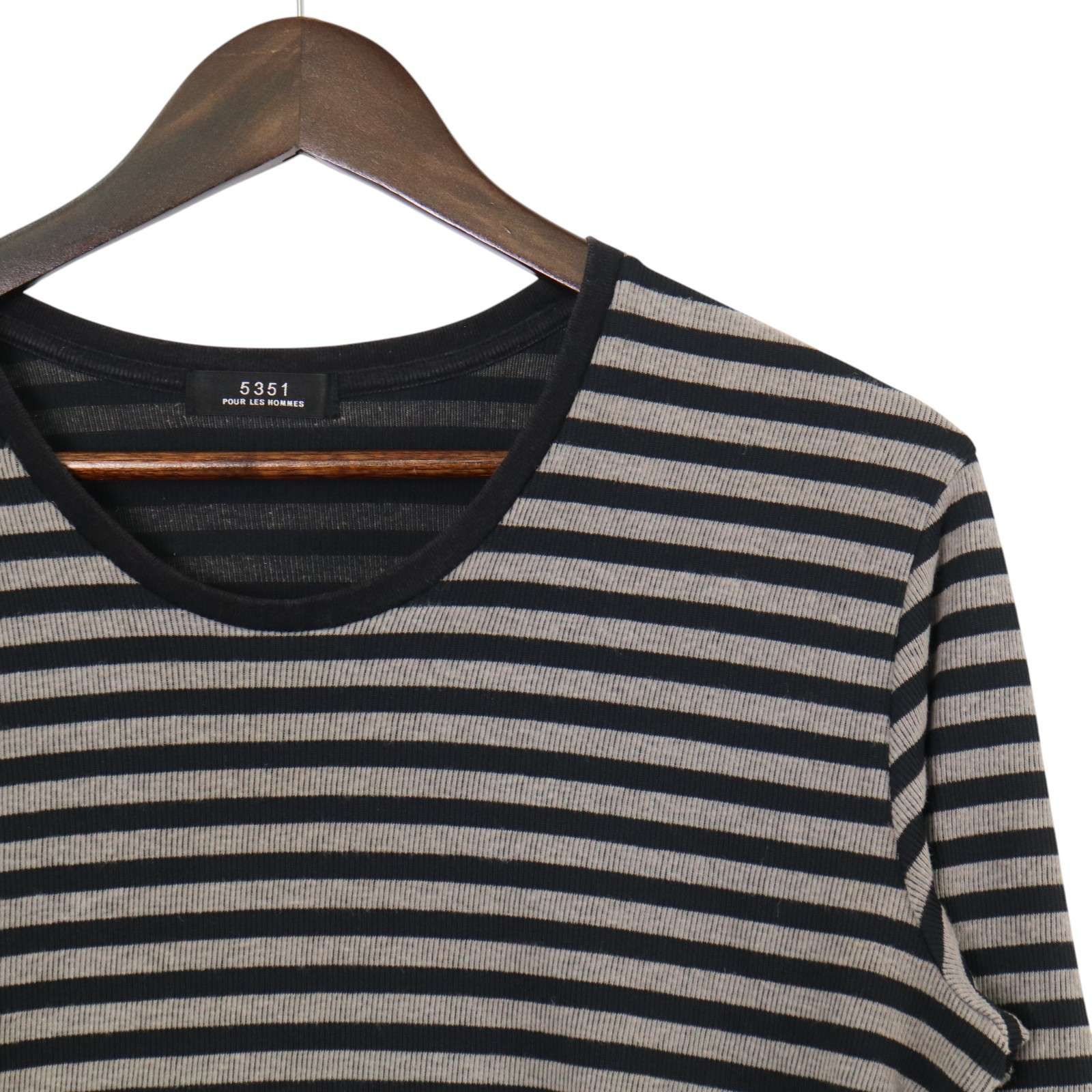 5351 POUR LES HOMMES 長袖 ボーダーカットソー 白黒 L 5351 POUR LES HOMMES 5351プールオム 春夏☆ 麻 ボーダー 長袖