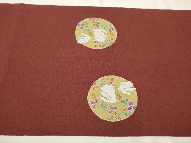 平和屋着物○九寸開き名古屋帯 兎 枝萩文 鬼しぼ縮緬 正絹 逸品