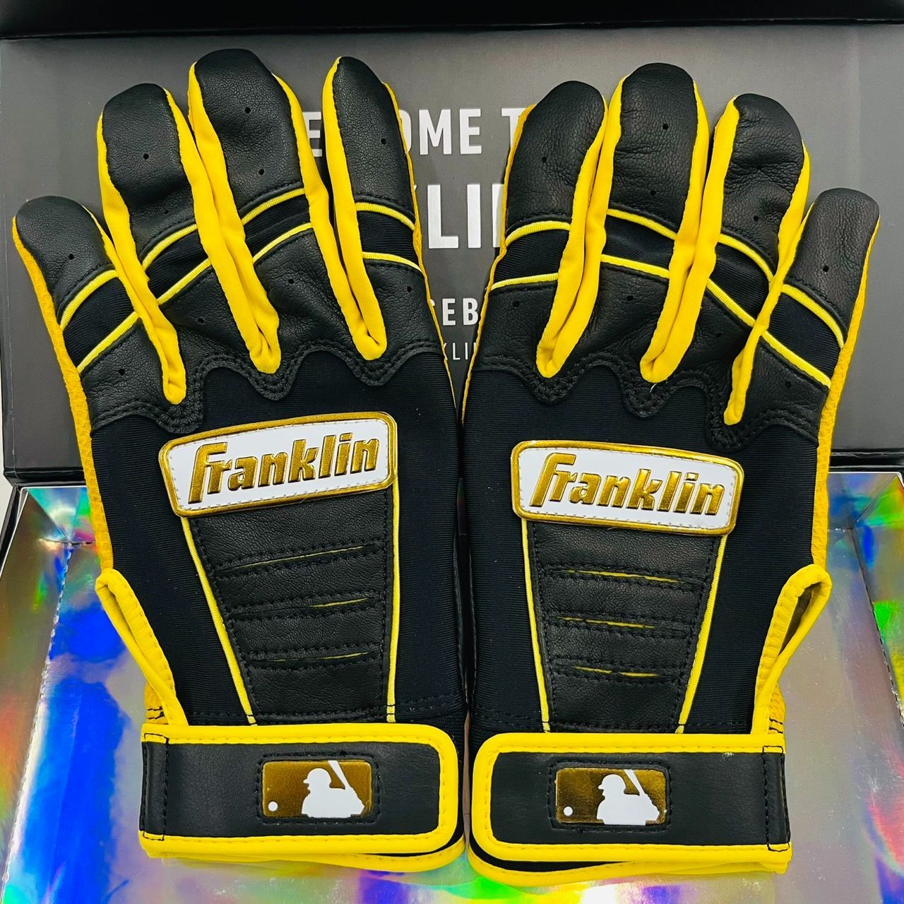 カッコイイ配色 Franklin フランクリン オリジナルオーダーモデル 3 バッティング手袋 バッティンググローブ 野球 ブラック イエロー 当店
