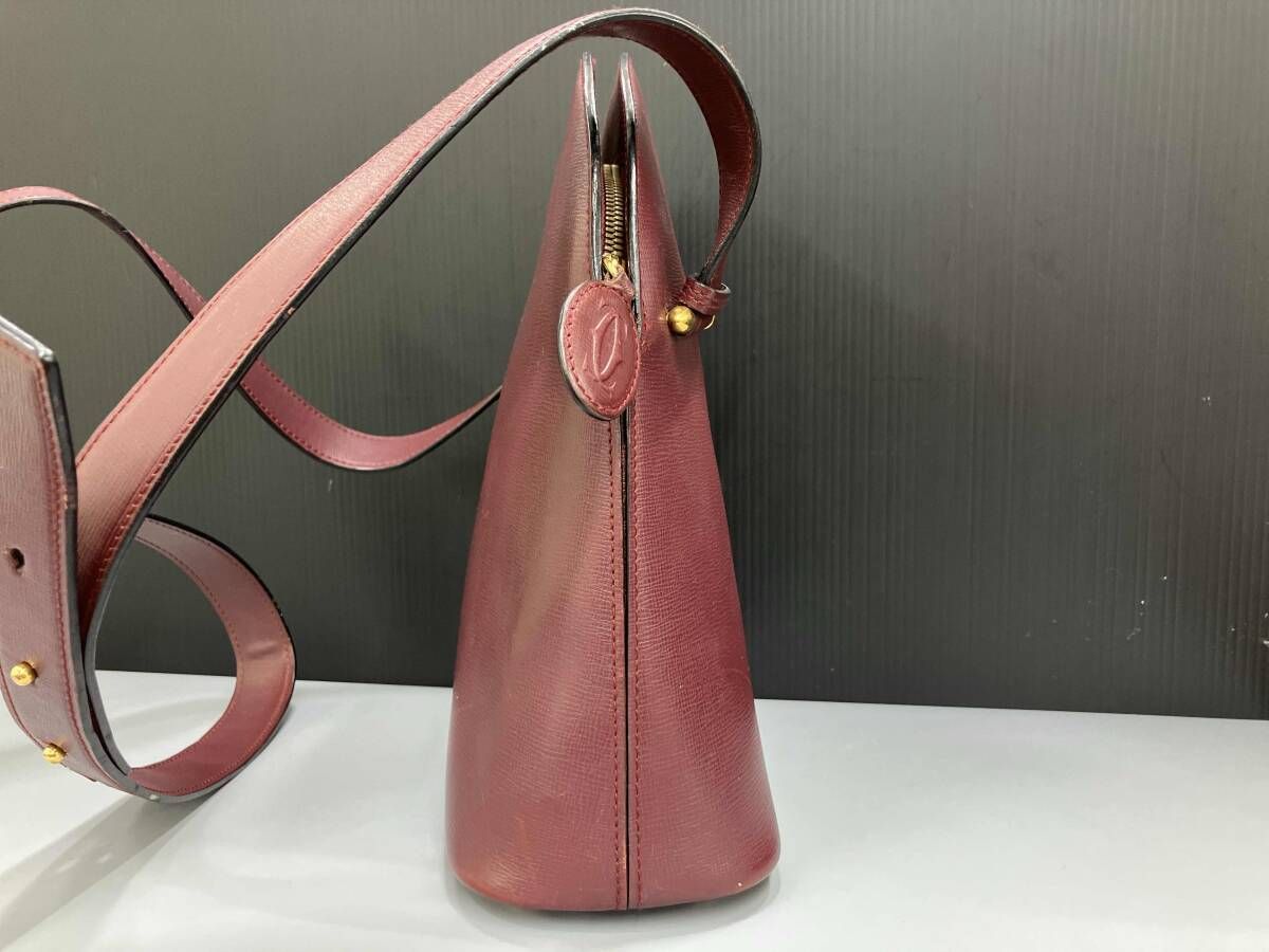 【カルティエ】Cartierレザー ビンテージショルダーバッグ ボルドーブラウン 上品な大人の秋コーデに！